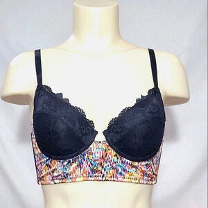 34B Kardashian Aya Minakini Print UW Corselet Bra Black NWT